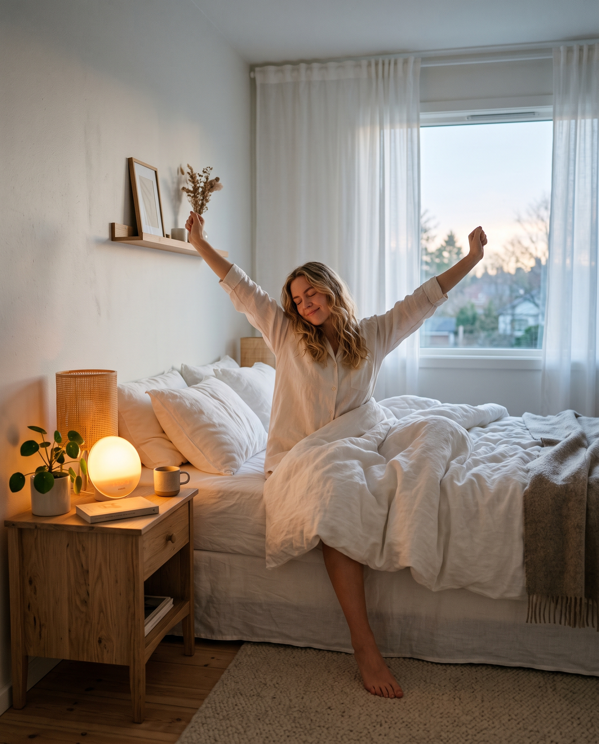 Rustig wakker worden met de Lumora Wake in de slaapkamer