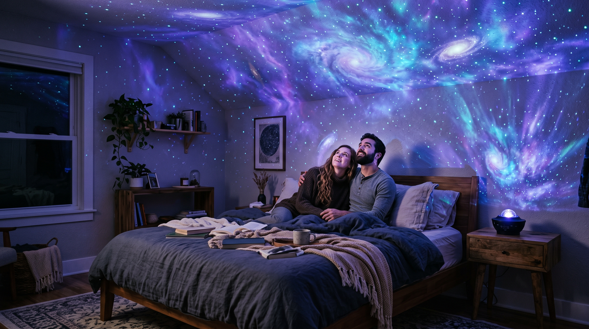 Slaapkamer vol sterren met de Lumora Sky projector