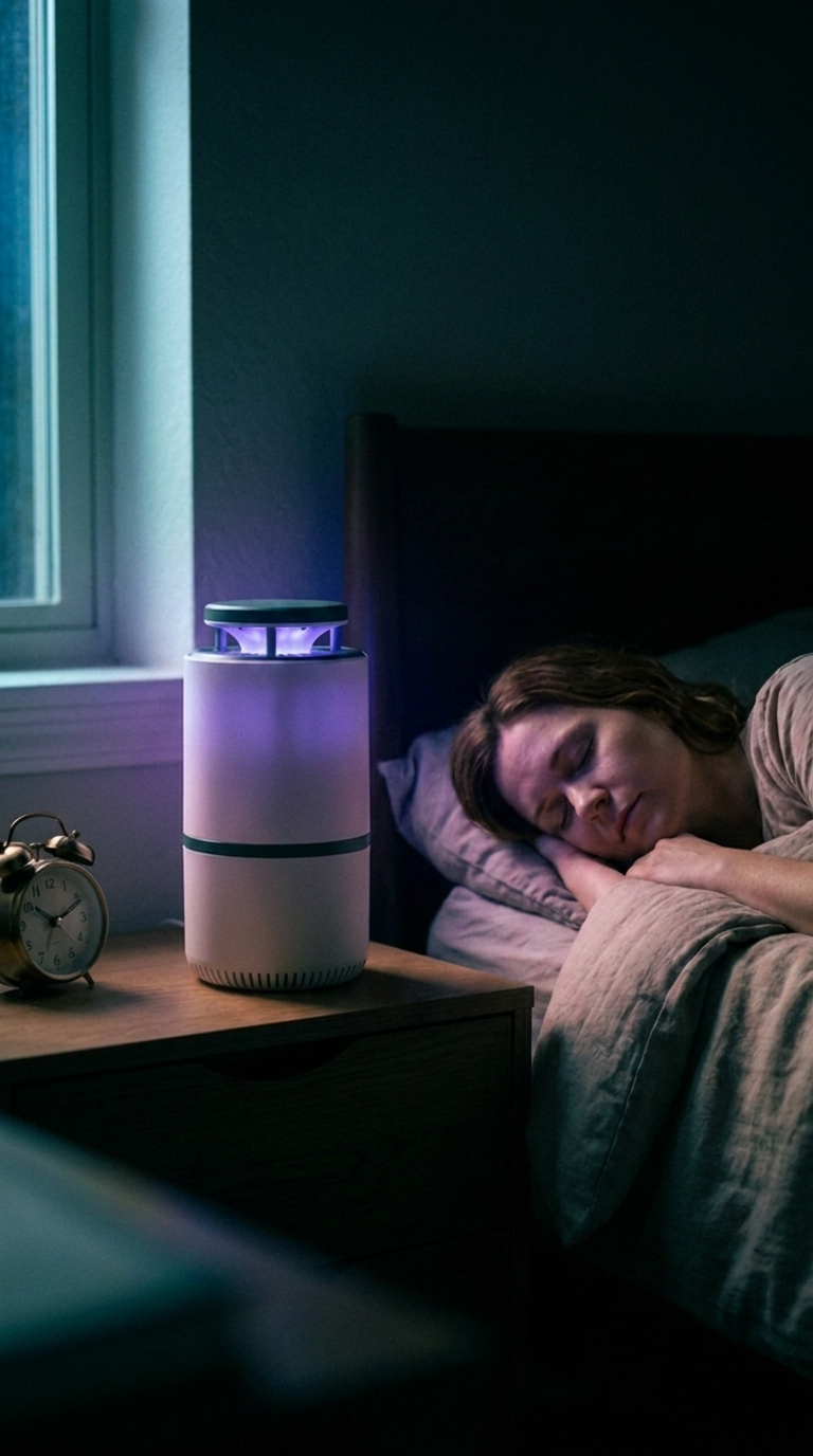 Rustig slapen met de MuggenLamp Pro op het nachtkastje